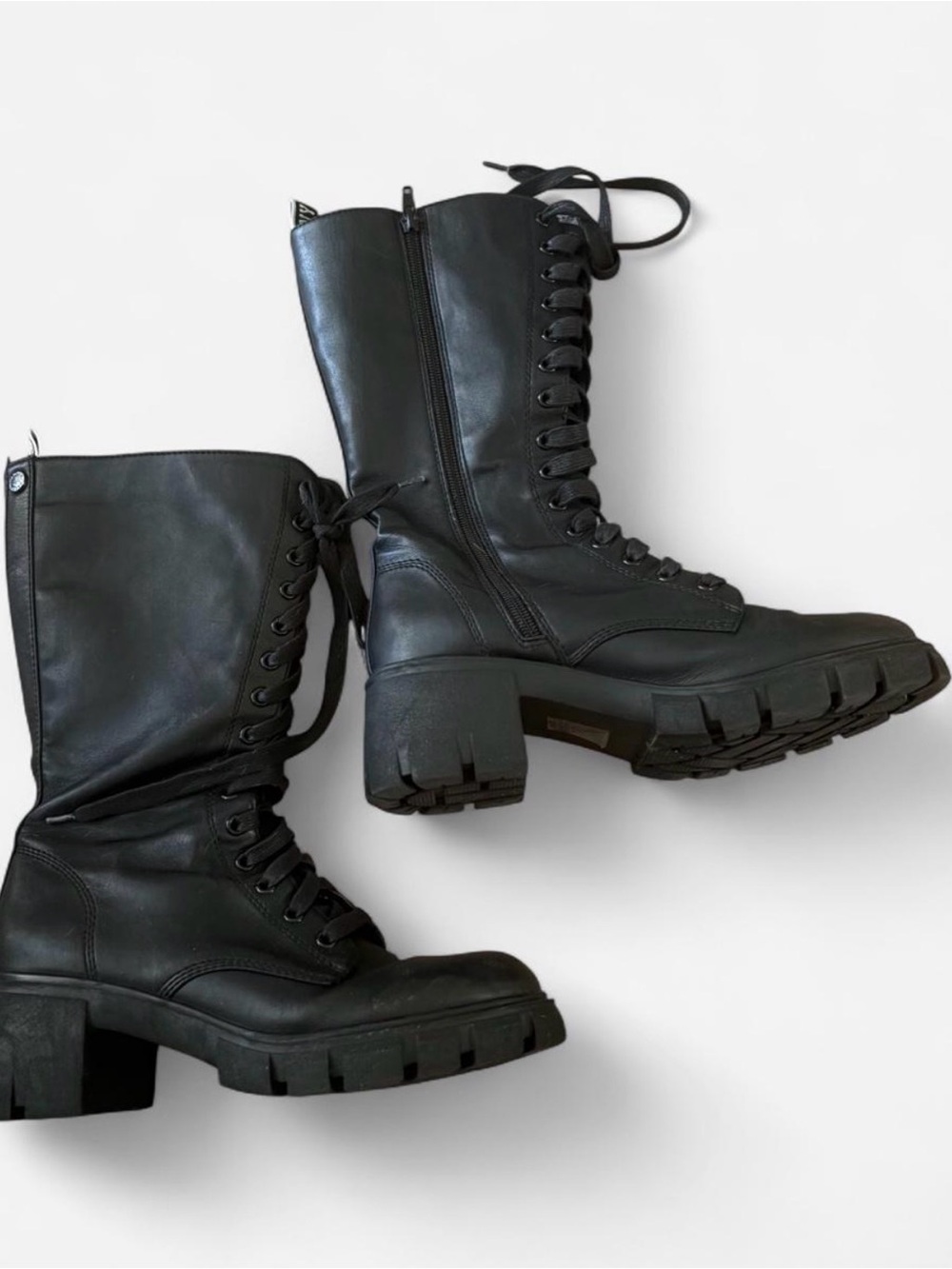 Steve Madden Black Lace-Up Chunky Combat Boots